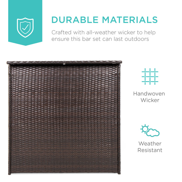 Best Choice 3-Piece Outdoor All-Weather Wicker Bar Table Set W/ 2 Stools