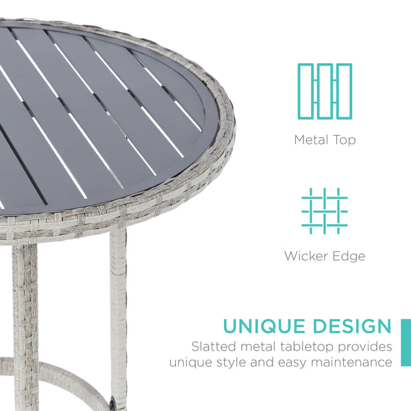 Best Choice 3-Piece Outdoor Bistro Wicker Table Bar Set W/ Bar Stools Footrests