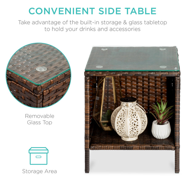 Best Choice 3-Piece Outdoor Patio Wicker Bistro Set W/ Side Storage Table