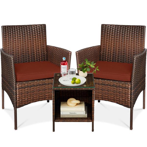 best choice 3-Piece Outdoor Patio Wicker Bistro Set w/ Side Storage Table