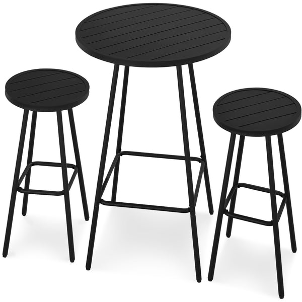 best choice 3-Piece Patio Bar Height Bistro Set w/ Backless Stools Slatted Design