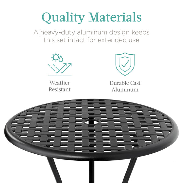 Best Choice 3-Piece Patio Bistro Set W/ Umbrella Hole 2 Chairs Polyester Cushions