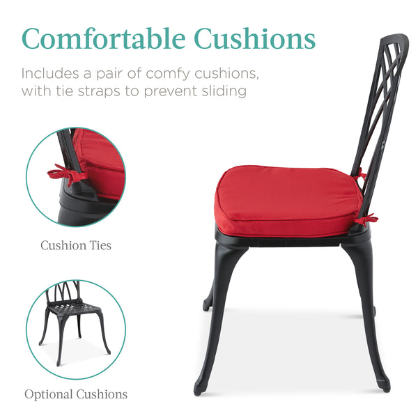 Best Choice 3-Piece Patio Bistro Set W/ Umbrella Hole 2 Chairs Polyester Cushions