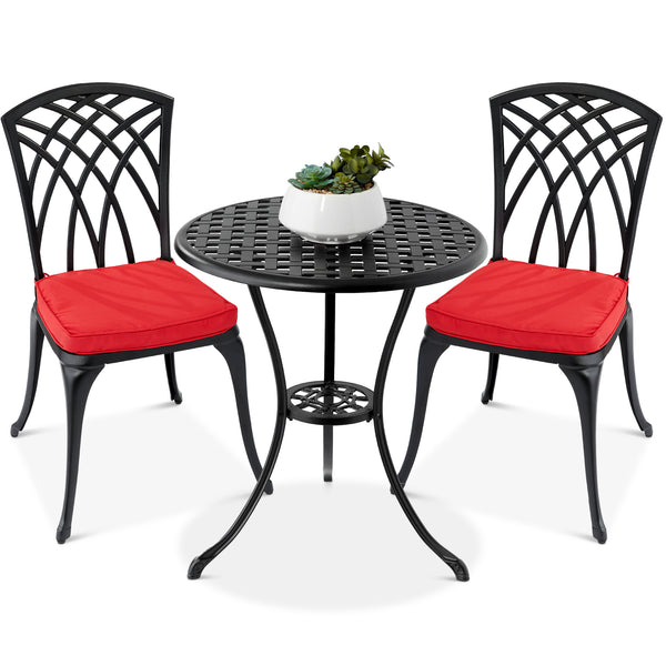 best choice 3-Piece Patio Bistro Set w/ Umbrella Hole 2 Chairs Polyester Cushions