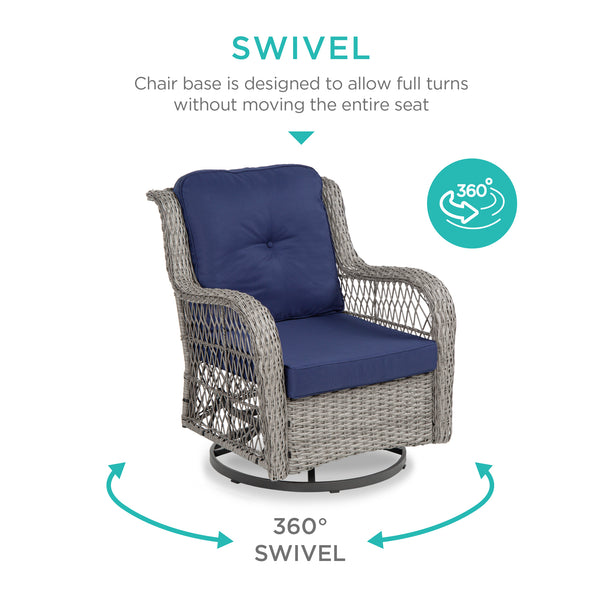 Best Choice 3-Piece Patio Wicker Bistro Furniture Set W/ 2 Swivel Rocking Chairs Table