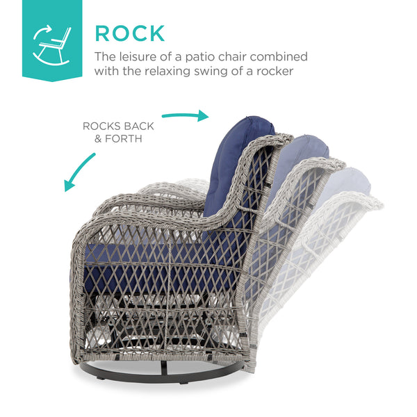 Best Choice 3-Piece Patio Wicker Bistro Furniture Set W/ 2 Swivel Rocking Chairs Table