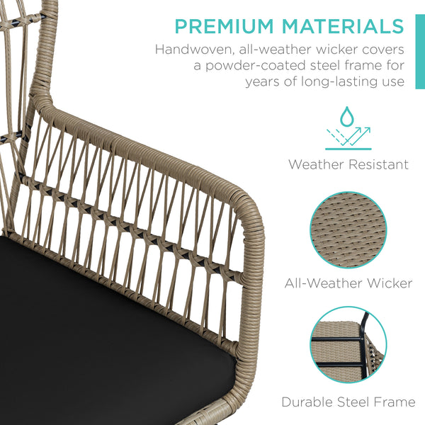 Best Choice 3-Piece Patio Wicker Conversation Bistro Set W/ 2 Chairs Glass Top Table