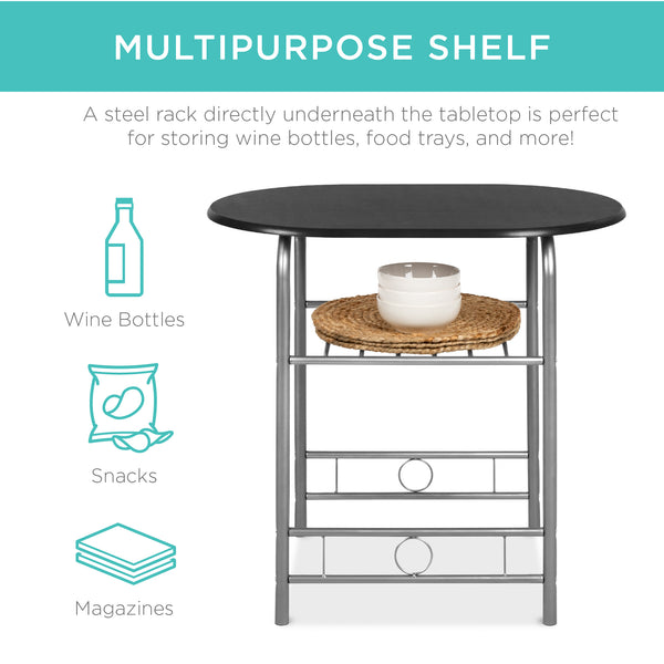 Best Choice 3-Piece Wooden Table & Chairs Dining Set W/ Lower Storage Shelf