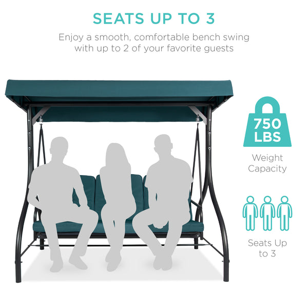 Best Choice 3-Seat Outdoor Canopy Swing Glider Furniture W/ Converting Flatbed Backrest