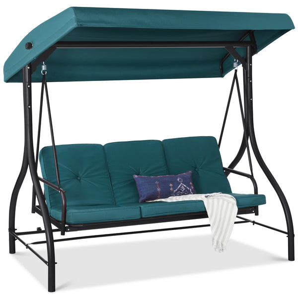 best choice 3-Seat Outdoor Canopy Swing Glider Furniture w/ Converting Flatbed Backrest