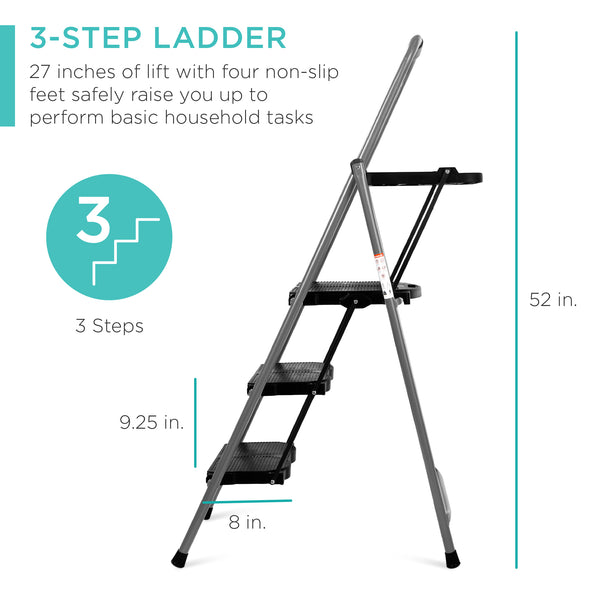 Best Choice 3-Step Folding Steel Ladder W/ Utility Tray Hand Grip 330lb Capacity