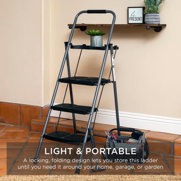 Best Choice 3-Step Folding Steel Ladder W/ Utility Tray Hand Grip 330lb Capacity