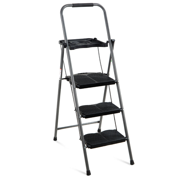 best choice 3-Step Folding Steel Ladder w/ Utility Tray Hand Grip 330lb Capacity
