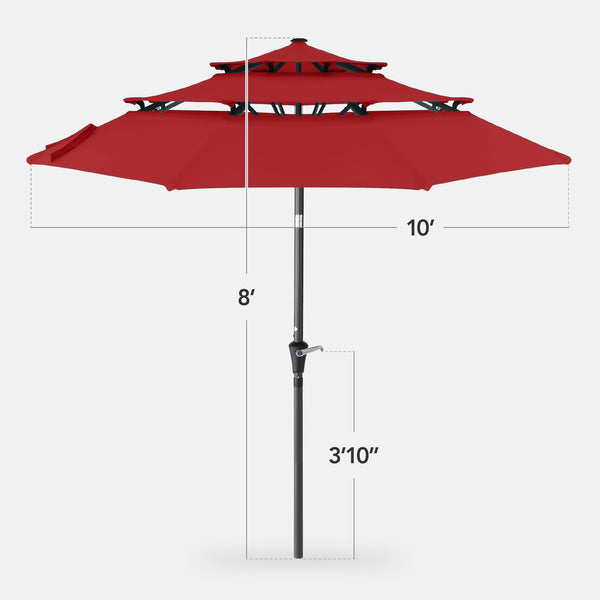 Best Choice 3-Tier Patio Umbrella W/ Tilt Adjustment Crank - 10ft