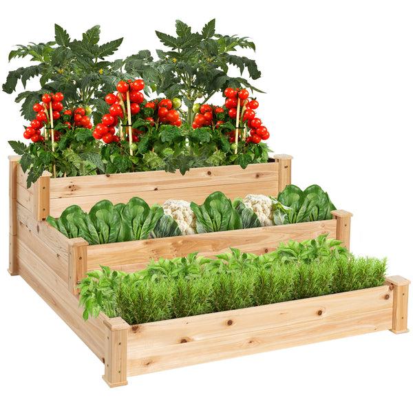 best choice 3-Tier Raised Fir Wood Garden Bed Planter w/ Stackable & Flat Setup