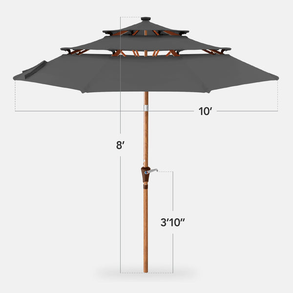 Best Choice 3-Tier Woodgrain Pattern Solar Patio Umbrella Tilt Adjustment - 10ft