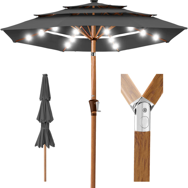 best choice 3-Tier Woodgrain Pattern Solar Patio Umbrella Tilt Adjustment - 10ft