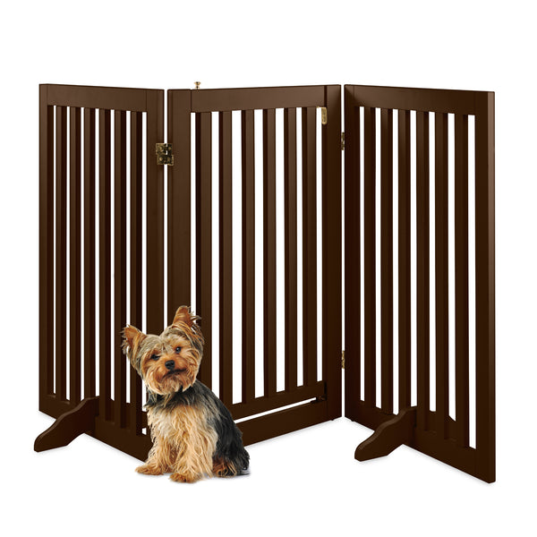 best choice 31.5in 3-Panel Freestanding Wooden Pet Gate w/ Door Support Feet