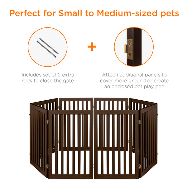 Best Choice 31.5in 4-Panel Freestanding Wooden Pet Gate W/ Door Support Feet
