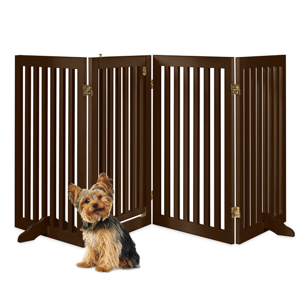 best choice 31.5in 4-Panel Freestanding Wooden Pet Gate w/ Door Support Feet