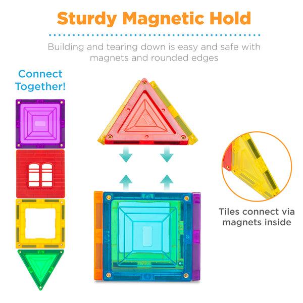 Best Choice 32-Piece Kids Mini Magnetic Tiles Educational STEM Toy Set W/ Carrying Case