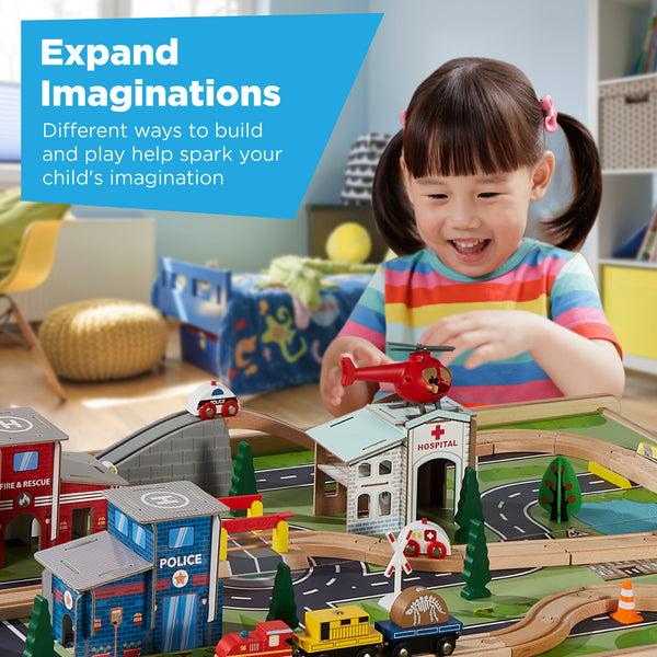 Best Choice 35-Piece Train Table Large Multipurpose Playset W/ Reversible Table Top