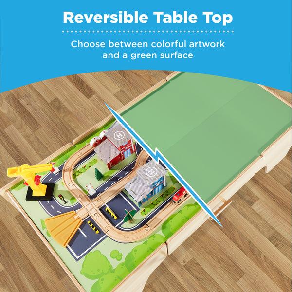 Best Choice 35-Piece Train Table Large Multipurpose Playset W/ Reversible Table Top
