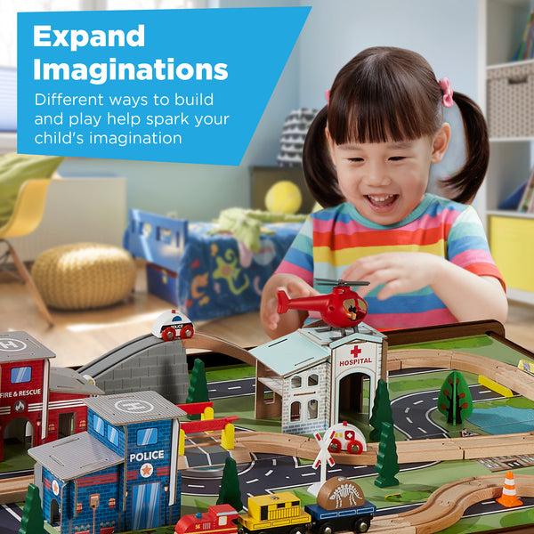 Best Choice 35-Piece Train Table Large Multipurpose Playset W/ Reversible Table Top