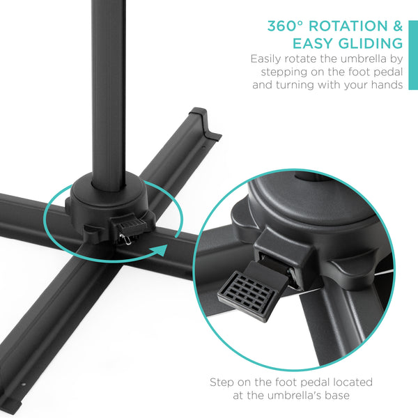Best Choice 360-Degree LED Cantilever Offset Patio Umbrella W/ Tilt - 10ft
