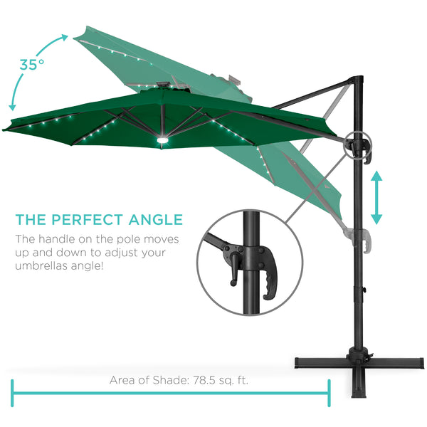 Best Choice 360-Degree LED Cantilever Offset Patio Umbrella W/ Tilt - 10ft