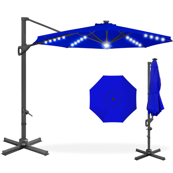 best choice 360-Degree Solar LED Cantilever Offset Patio Umbrella w/ Tilt - 10ft