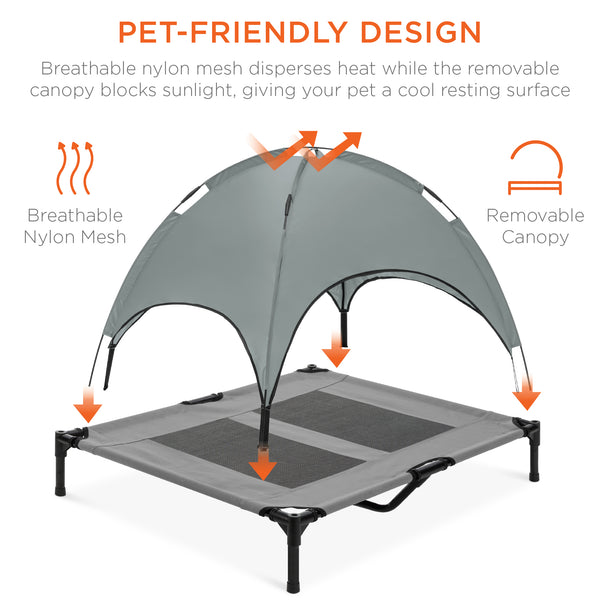 Best Choice 36in Outdoor Raised Cooling Pet Dog Bed W/ Canopy Travel Bag