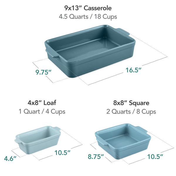 Best Choice 3PC Ceramic Bakeware Set Casserole Loaf Square Dishes W/ Handles