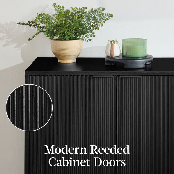 Best Choice 4-Door Reeded Storage Cabinet Accent Furniture Sideboard