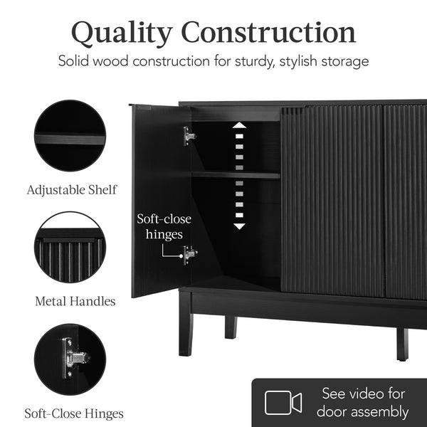 Best Choice 4-Door Reeded Storage Cabinet Accent Furniture Sideboard
