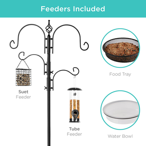 Best Choice 4-Hook Bird Feeding Station Steel Feeder Stand W/ 2 Bird Feeders - 91in