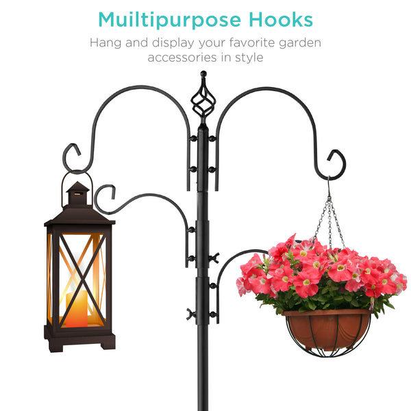 Best Choice 4-Hook Bird Feeding Station Steel Feeder Stand W/ 2 Bird Feeders - 91in