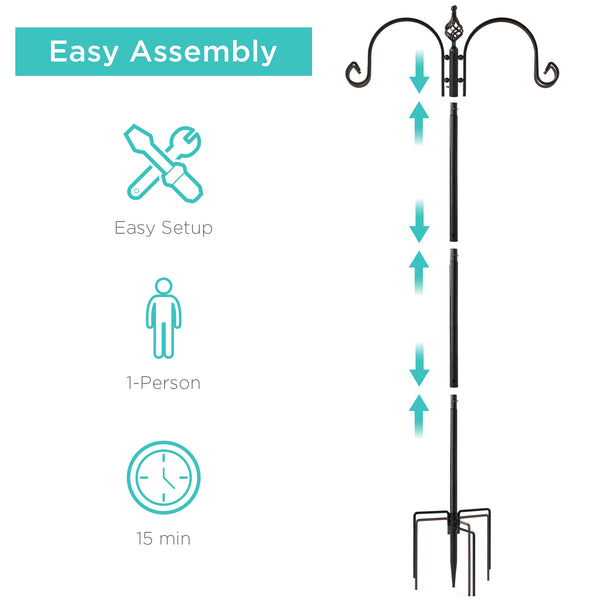 Best Choice 4-Hook Bird Feeding Station Steel Feeder Stand W/ 2 Bird Feeders - 91in