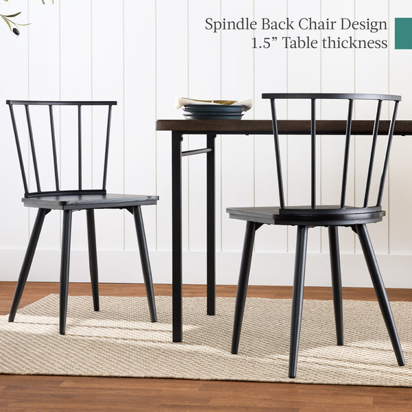Best Choice 4-Piece Farmhouse Dining Table Set W/ 2 Black Spindle Chairs Bench Table