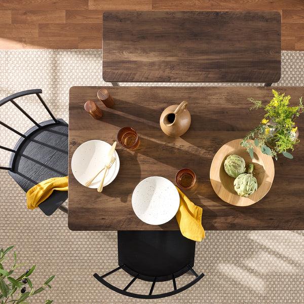 Best Choice 4-Piece Farmhouse Dining Table Set W/ 2 Black Spindle Chairs Bench Table