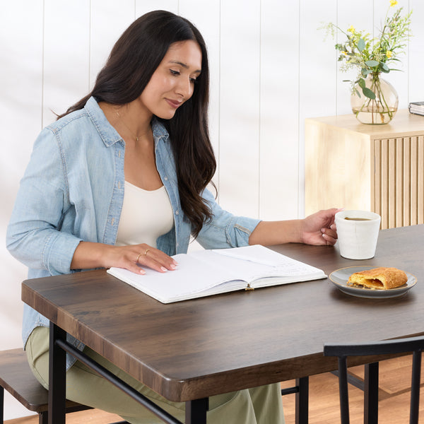 Best Choice 4-Piece Farmhouse Dining Table Set W/ 2 Black Spindle Chairs Bench Table
