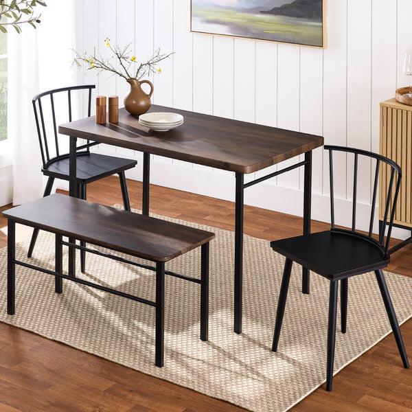 best choice 4-Piece Farmhouse Dining Table Set w/ 2 Black Spindle Chairs Bench Table
