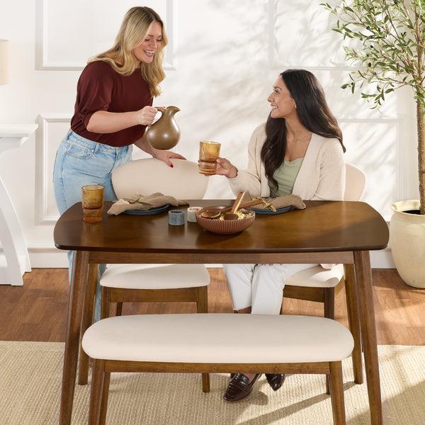 Best Choice 4-Piece Mid-Century Modern Upholstered Wooden Dining Set W/ 2 Chairs Bench