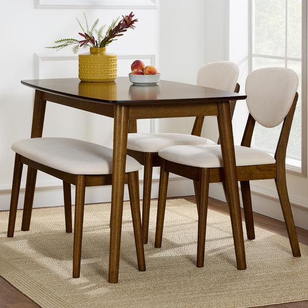 best choice 4-Piece Mid-Century Modern Upholstered Wooden Dining Set w/ 2 Chairs Bench