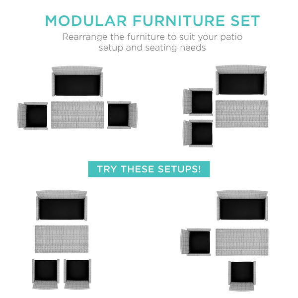 Best Choice 4-Piece Outdoor Wicker Conversation Patio Set W/ 4 Seats Glass Table Top