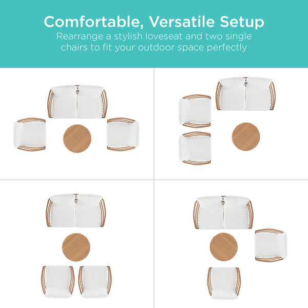 Best Choice 4-Piece Rope Wicker Outdoor Conversation Set W/ Cushions Table