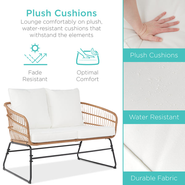 Best Choice 4-Piece Rope Wicker Outdoor Conversation Set W/ Cushions Table