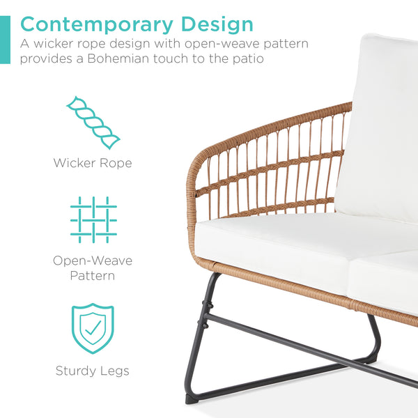 Best Choice 4-Piece Rope Wicker Outdoor Conversation Set W/ Cushions Table