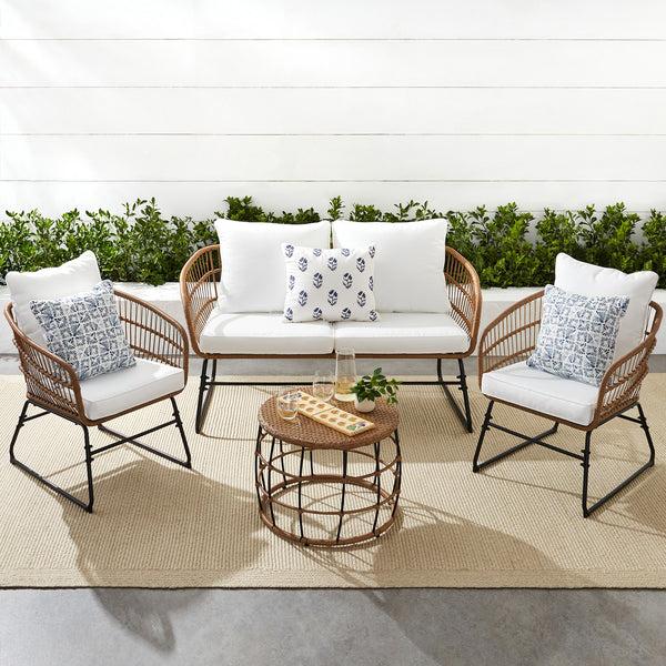 best choice 4-Piece Rope Wicker Outdoor Conversation Set w/ Cushions Table