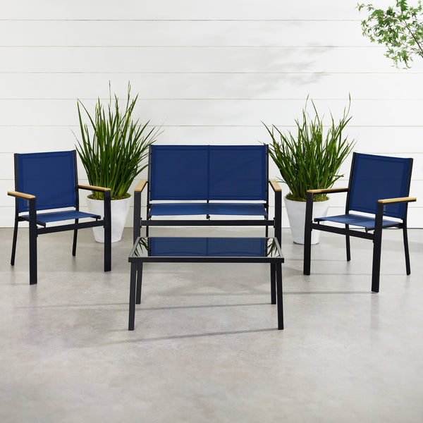 Best Choice 4-Piece Textilene Outdoor Conversation Set W/ Cushions Table